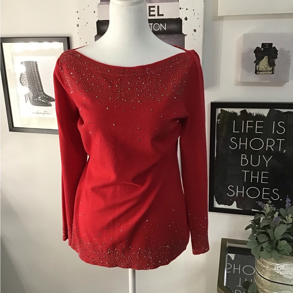 Elegant Red Embellished Women's Lightweight Sweater